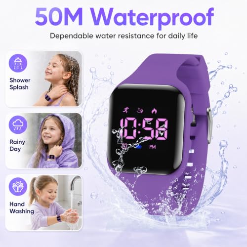 Image of Kids Watches for Girls Boys Digital Sport Watch with Step Counter Pedometer Vibration Alarm Clock, No App Waterproof Fitness Tracker Kids Watch Boys Girls Teens Students Ages 5-16