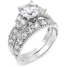 Sterling Silver Cubic Zirconia Wedding Engagement Ring Set