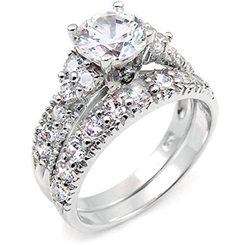 Sterling Silver Cubic Zirconia Wedding Engagement Ring Set