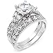Sterling Silver Cubic Zirconia Wedding Engagement Ring Set