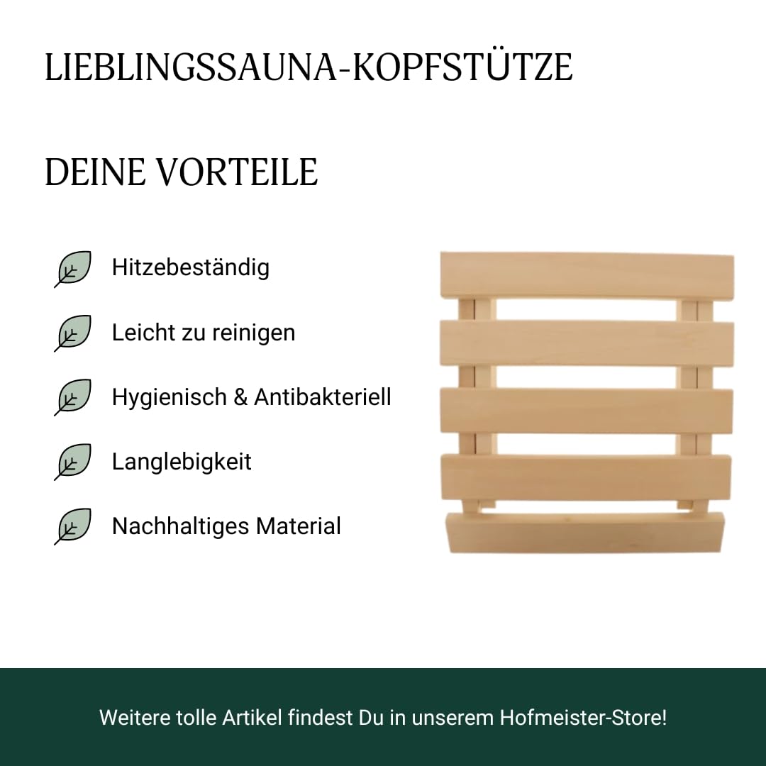 HOFMEISTER® Sauna-Kopfstütze, 40 cm, höhenverstellbar, aus robustem Linden-Holz, stabile Sauna Rückenlehne ergonomische Rückenstütze, Entspannen & Relaxen im Dampfbad