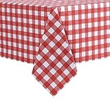 sancua Checkered Vinyl Rectangle Tablecloth - 60 x 84 Inch - 100% Waterproof Oil Proof Spill Proof PVC Table Cloth, Wipe Clean Table Cover for Dining Table, Buffet Parties and Camping, Red and White