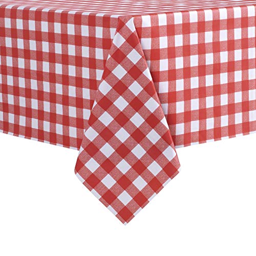 Image of sancua Checkered Vinyl Rectangle Tablecloth - 54 x 78 Inch - 100% Waterproof Oil Proof Spill Proof PVC Table Cloth, Wipe Clean Table Cover for Dining Tables, Buffet Parties and Camping, Red and White