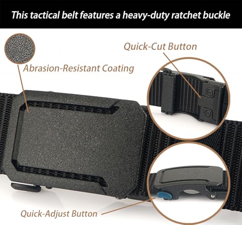 EZL Ratchet Tactical Belt for Men, 1.5" Nylon Web Gun Belt with Automatic Slide Buckle, Adjustable Trim to Fit2