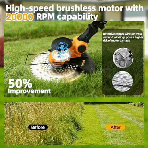 Image of 4 in 1 Electric Weed Eater, Cordless Weed Wacker with Wheels, 2x4.0AH Batteries, 20000RPM Brushless Motor, 90 Adjustable Head, Lightweight Grass Trimmer /Brush Cutter /String Trimmer for Garden Yard