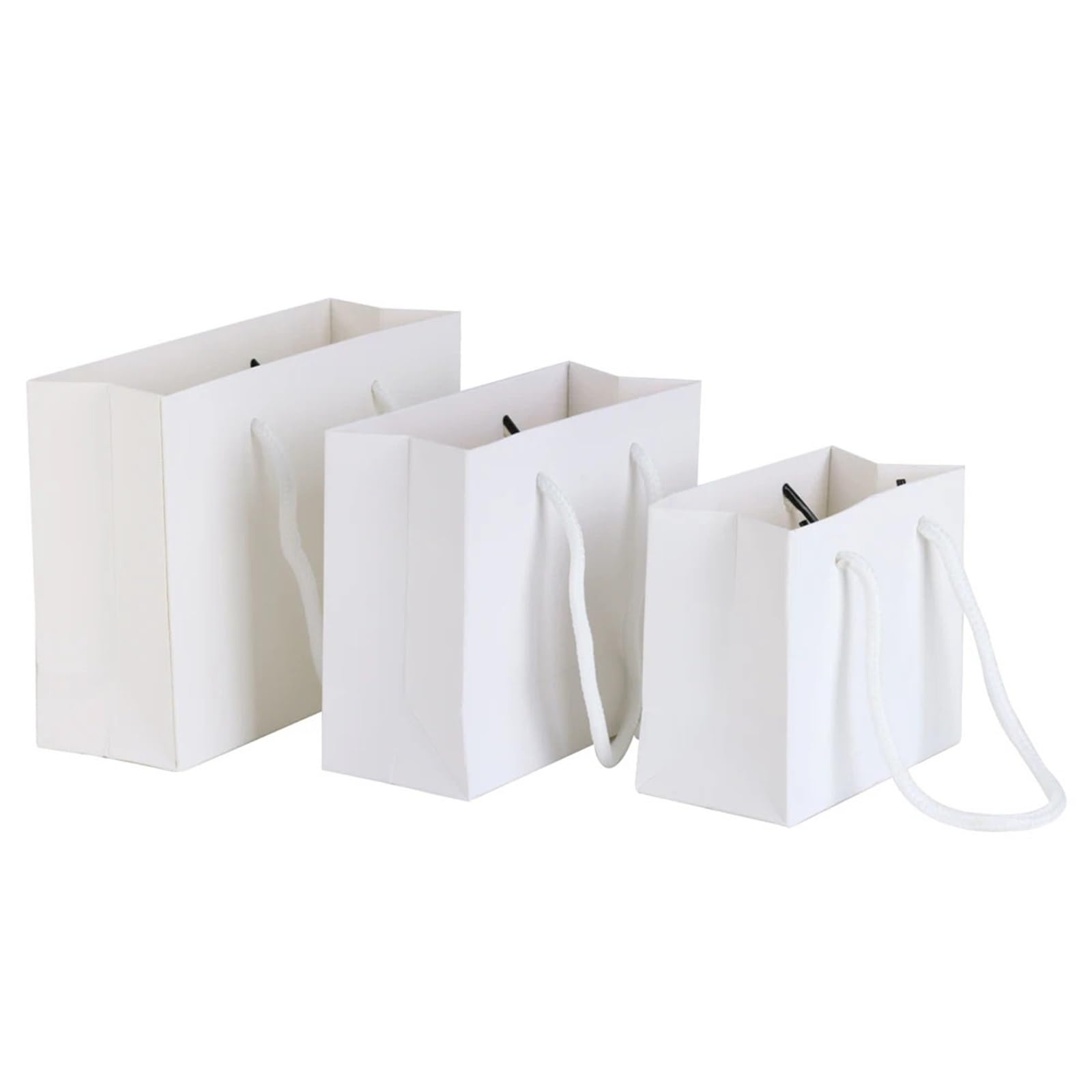 10 Uds. Bolsas pequeñas de regalo Kraft Color negro, blanco y rosa con asas cuerda for envolver regalos fiesta, bolsas embalaje papel Para Fiestas(White,13x19x6cm)