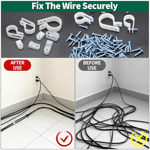 Clips de cable tipo R abrazadera organizadora de cables de nailon negro con clavos 6