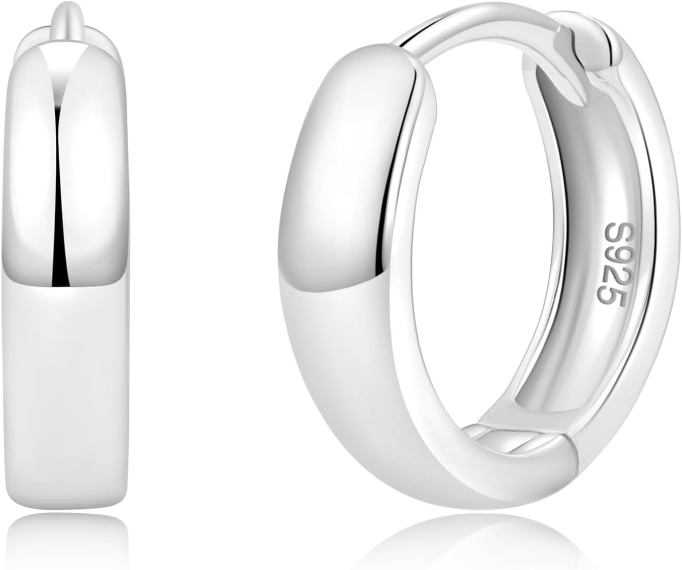 Wide Plain Huggie Earrings for Women Men 925 Sterling Silver Hypoallergenic Hinged-Hoop (Sold as Pair) Helix Cartilage Earlobe Silver Plain Hoops Classic Huggie Earrings