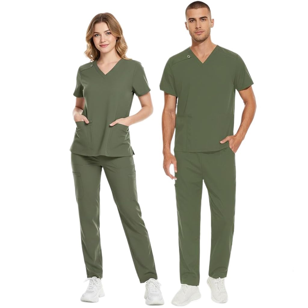 Zestaw szorowania z krótkim rękawem unisex top z dekoltem w serek z 2 kieszeniami spodnie z prostą nogawką z regulowaną talią mundur medyczny DK86