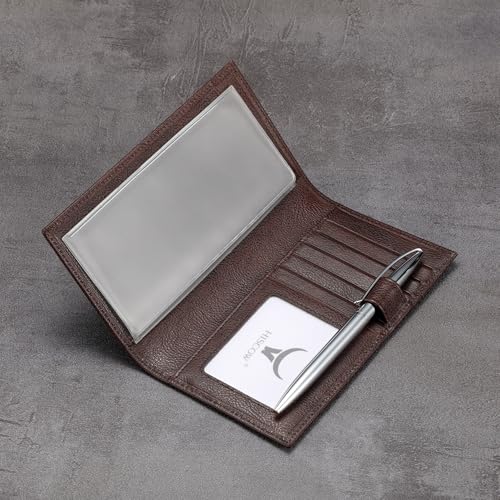 Image of HISCOW Soft Leather Checkbook Cover & Card Holder with Divider - Italian Calfskin (Coffee Vegetable-Tanned Leather)
