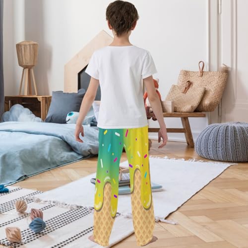 Boy's Pants Light Sea Green Ice Cream Jogger Pants Elastic Waist Long Bottoms Trousers with Pockets 6-14 Years3