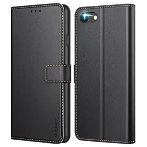 Ganbary Premium PU-lederen flip portemonneehoesje voor iPhone SE 2022/2020/8/7, zwart met kickstand, kaartsleuven, volledige bescherming