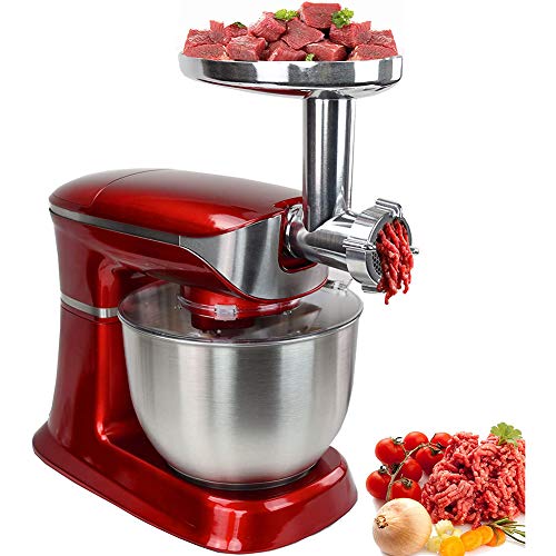3In1 Multi-Küchenmaschine Knetmaschine Rührmaschine Fleischwolf Mit Alu-Druckguss-Gehäuse, 6 Geschwindigkeitsstufen, 5 L Edelstahlschüssel,