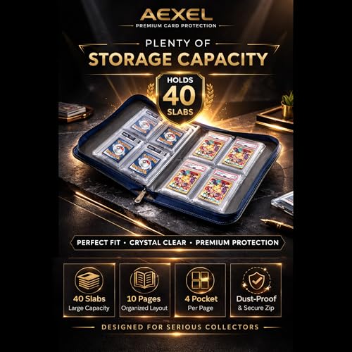 Image of AEXEL Graded Card Slab Binder 40 Slab Capacity Zippered Album for PSA, BGS & CGC Graded Trading Cards (Royal Red)