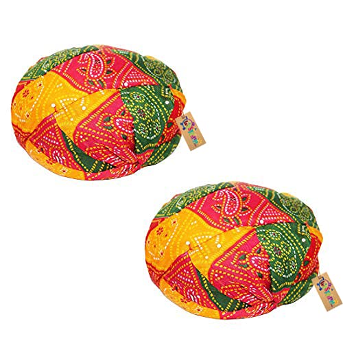 Rajasthani Traditional Pagdi Safa for Marriage Mehandi Holi Function Decoration for Kids, Men and Women (Free Size) (Pack of 2)
