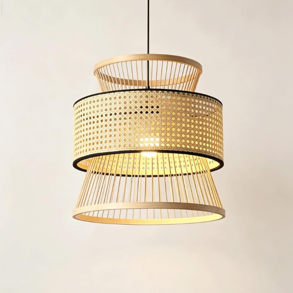 Lámpara Colgante De Bambú Y Ratán Tejido Estilo Bohemio Rústico Para Techo, Ideal Para Sala De Estar, Comedor, Isla De Cocina, Cafetería O Porche. Cable Ajustable, Casquillo E27. Lámpara