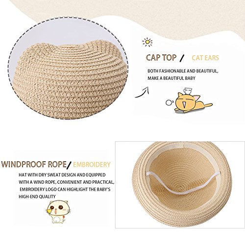 Kids Anti-UV Straw Sun Hat Cat Ear Summer Cap for Girl Boys Bucket Hat2