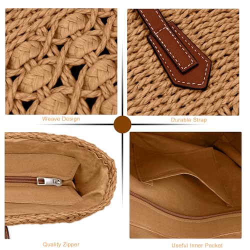 Bolso de hombro de paja tejido para mujer miniatura 6