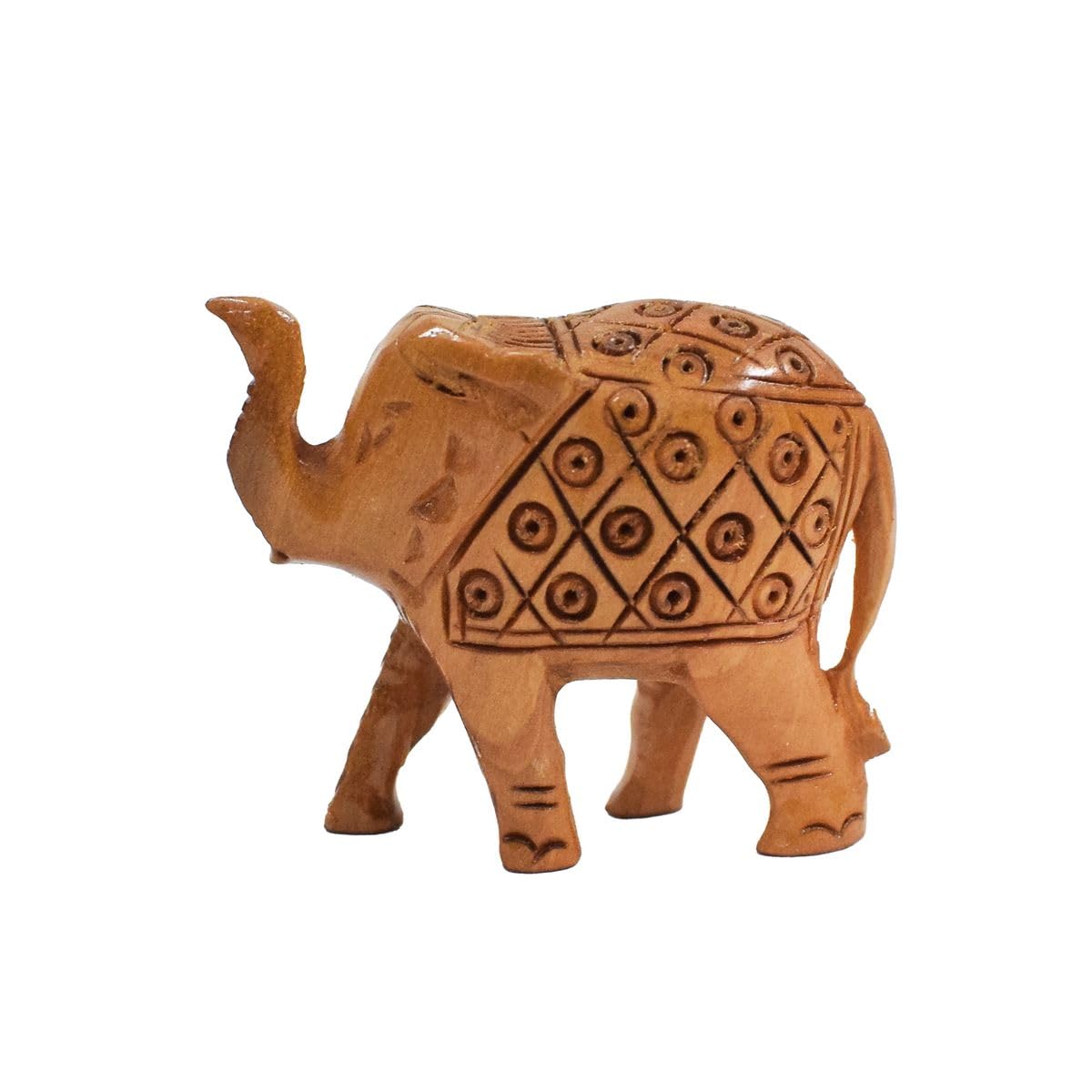 Tarang Arts White Wood HANDICRAFTS Handcrafted Wooden Elephant Figurine, Traditional Indian Design with Geometric Pattern, Small Decorative Statue, 2 x 3 x 1 Inches