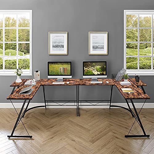 Image of L-Shaped Desk 50.8 inch Computer Corner Desk, Home Gaming Desk, Office Writing Workstation with Large Monitor Stand, Space-Saving, Easy to Assemble (Vintage Top + Black Frame)