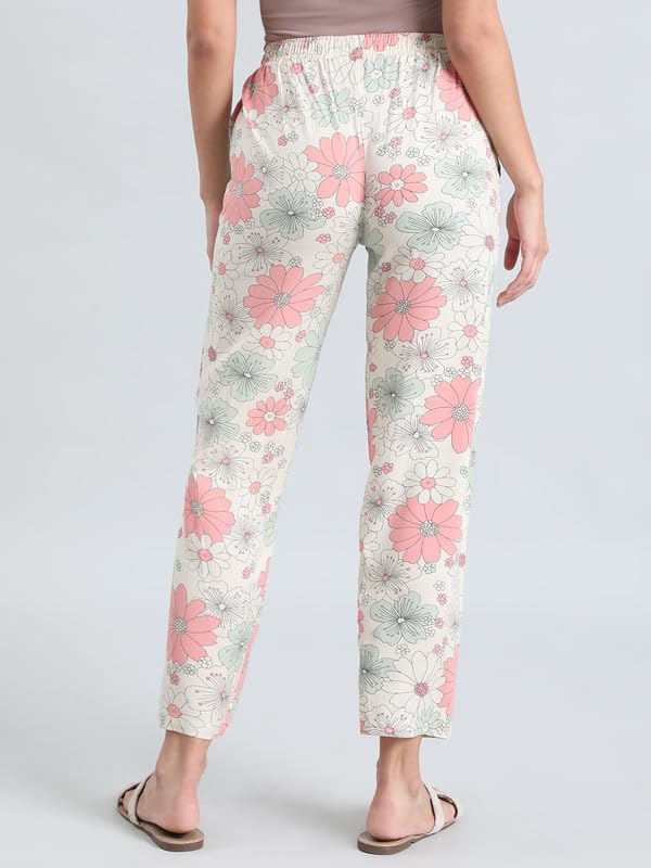 Image of GO COLORS Women Printed Woven Viscose Mid Rise Lounge Pants