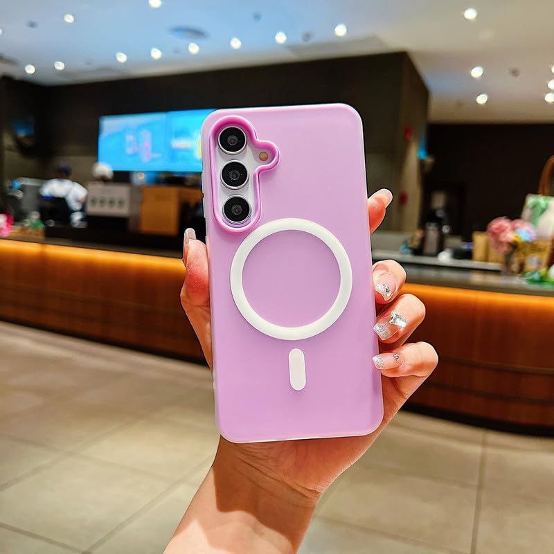 Image of LuxuryKase Magnetic Silicone Candy Case for Samsung Galaxy S25 | MagSafe Compatible | Slim Protective Case | Lightweight & Flexible | Wireless Charging | Soft Matte Finish - Purple
