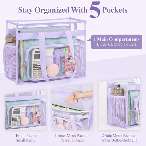Image of PACKISM Clear Tote Bag for School - Large Heavy Duty Clear Tote for Girls | See Through PVC, Wide Zipper Opening, Front Pocket Keeps Essentials Visible for Students, Class, Work, Daily Carry, Age 12+