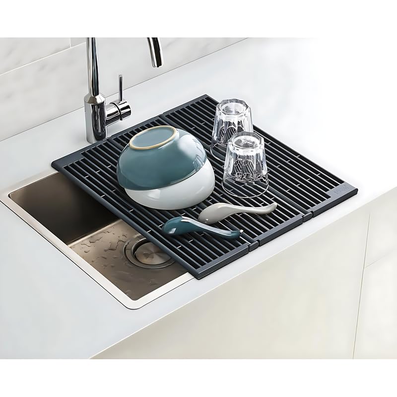 Kitchen Roll Up Dish Drying Rack - Over-Sink Drainer for Dishes, Vegetables and Utensils - Compact Space-Saver for The Modern Kitchen(1Pcs)