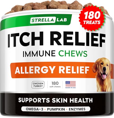 StrellaLab Dog Allergy Relief & Anti Itch Support Chews w/Omega 3