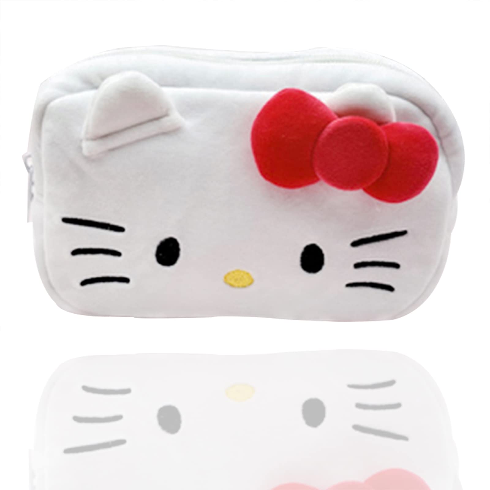 (SIMILAR TO STOCK PHOTO)Akutoer Cartoon Cosmetic Bag With Zipper,Kawaii Plush Makeup Bag,Cute Brush Organizer Toiletry Bag for Women Girls (Cat White)