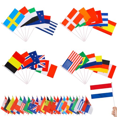 Drapeau, RosyFate 24 Pièces Drapeaux du Monde, Petit Drapeau, Decoration Jeux, avec Poteau, pour Événements Sportifs, Festivals, Décoration