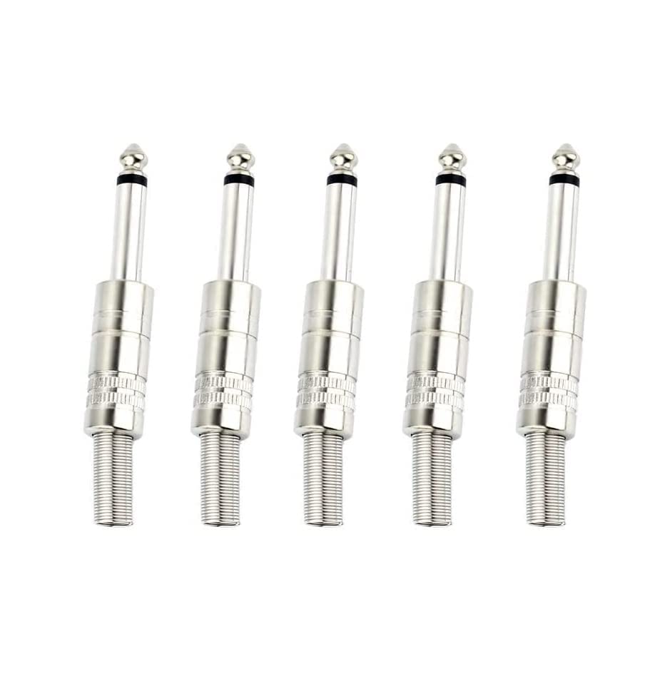 Image of [ 5 Pieces ] 1 /4 inch Audio Plugs 6.35 mm Plug TS Male 1 /4 inch Solder Type Mono Plug Straight Design Connector Spring DJ Mixer Speaker Guitar Cables Phono Patch Cable Microphone Cable