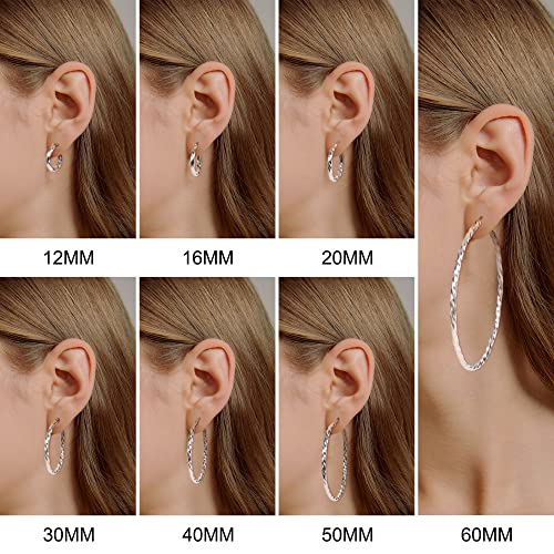 Sllaiss 925 Sterling Silver Twisted Hoop Earrings for Women White Gold Plated Small Hoop Earrings Lightweight Huggie Hinged Hoop Earring 12MM-60MM4