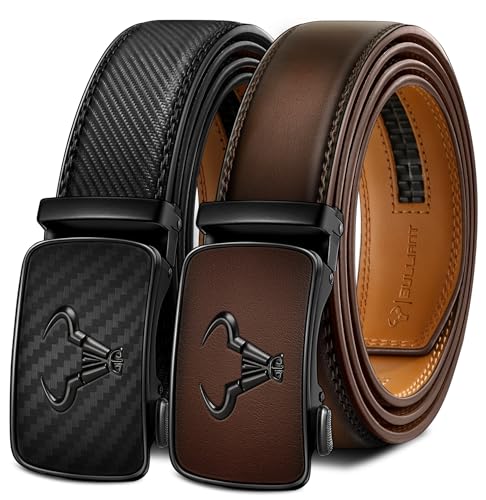 BULLIANT Men belt 2Pack,Leather Ratchet Belt for Gift Men Dress Casual Jeans 1 3/8",Cut for Fit