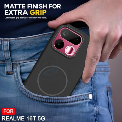 Image of AESTMO Shockproof Back Case Cover for Realme 16T 5G | Slim Hard Shell | Hard Back Cover for Realme 16T 5G (Compatible with MagSafe Accessories, Black)