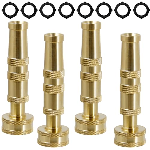 Triumpeek Solid Brass Hose Nozzle 4 Pack 4L Heavy Duty Brass Garden Hose Nozzle with 8 Rubber Washers
