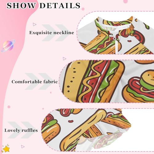 Girls One Piece Swimsuits Long Sleeve Swimsuit Zipper Bathing Suits Hot Dog Pattern3