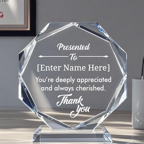 Image of Personalized Crystal Trophy Award - Custom Awards and Trophies for Employees, Coworkers, Boss - Retirement, Farewell, Appreciation, Recognition Gifts - Custom Plaques