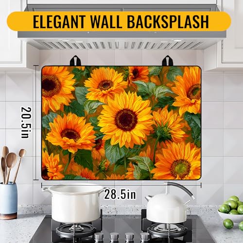 Image of NYZE Stove Cover for Electric and Glass Stove Tops 3-in-1 Stove Mat, Heat Resistant Counter Protector Mat, Non-Slip Surface & Drying Rack (Oil Painting Sunflower, 28.5 inchLx20.5 inchW)