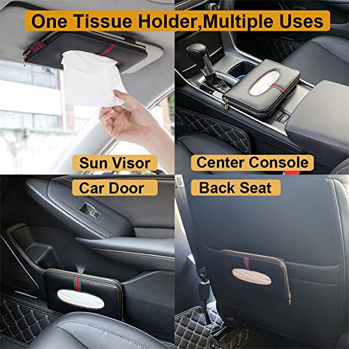 Cartisen Car Tissue Holder, Sun Visor Tissue Holder, Car Visor Napkin Holder, PU Leather Backseat Tissue Case Holder for Car Vehicle with Zipper (Black & Red Line)