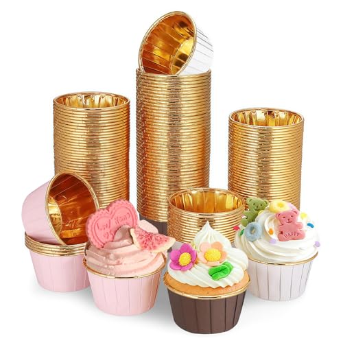 Muffinförmchen Papier, 150 Stück Cupcake Muffin Förmchen aus Aluminiumfolie, Cupcake Förmchen für Geburtstag Weihnachtsfeier Partys Muffinform (Weiß, Rosa, Braun)