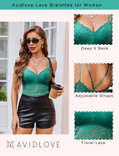 Image of Avidlove Lace Bralette for Women V Neck Camisole Lingerie Spaghetti Strap Tube Slim Tank Top
