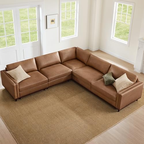 Image of CHITA 114 inch Super Large Sectional Modular Sofa, 5 Seat, Faux Leather, Camel