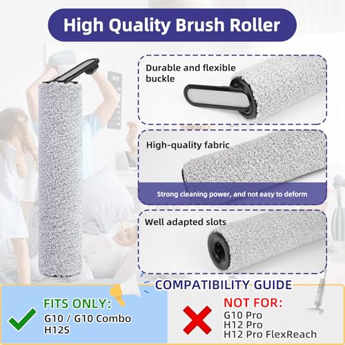 Image of Replacement Parts for Dreame G10, G10 Combo, H12S Cordless Wet Dry Vacuum | NOT for Other Models. ONLY Fits G10, G10 Combo, H12S. 2 Roller Brushes, 2 Filters & 1 Cleaning Brush