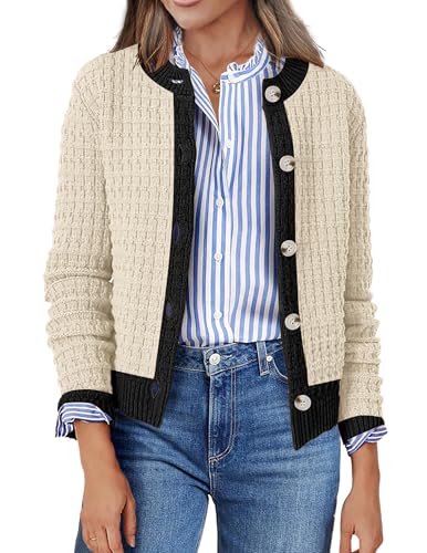 Image of Zeagoo Women's 2026 Cardigan Sweaters Button Down Crew Neck Open Front Long Sleeve Knit Cropped Jackets