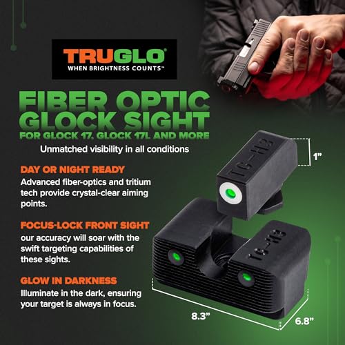 Image of TRUGLO Tritium Pro Night Sights, Compatible with Glock Handgun Models | Compact Durable Glow-in-The-Dark Front & Rear Gun Sight Set with Focus Lock Front Ring