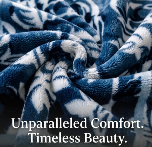 Image of VAS COLLECTIONS 280 GSM Micromink Blanket, 2.5 Kg Premium Soft Warm Cozy Blanket, Plush Floral Printed Blanket for Single Bed, Ultra Soft Comfortable Bedding, 60 x 88 Inches (152 x 220 cm) - Deep Navy
