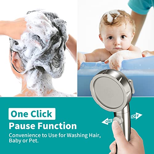 Miaohui Modern Handheld Shower Head With On Off Switch, High Pressure Shower Head With Handheld, 3 Spray Settings Removable Shower Head With Hose, Angle Adjustable Shower Bracket (Brushed Nickel) #TOP2