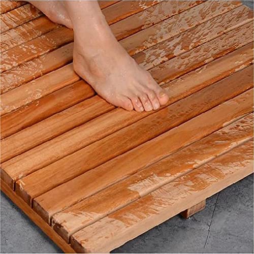 ZKEROKALML Tapis de Bain en Caillebotis,Tapis de Bain en Bambou de Luxe,Caillebotis Bois Naturel Antidérapant,Personnalisable,Tapis de Bain en Bambou pour Douche (45x50cm/18x20in)
