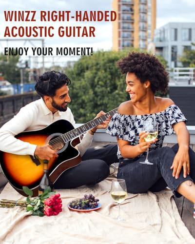 Winzz Elektro Akustik Gitarre Western 4/4 Anfänger Erwachsene Kinder (Rechtshänder Sunburst-Glänzend)